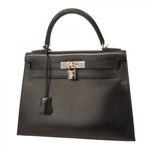 Hermès Kelly 28 Handbag Black Box Calf Leather Silver Hardware □I Stamp Pre-owne